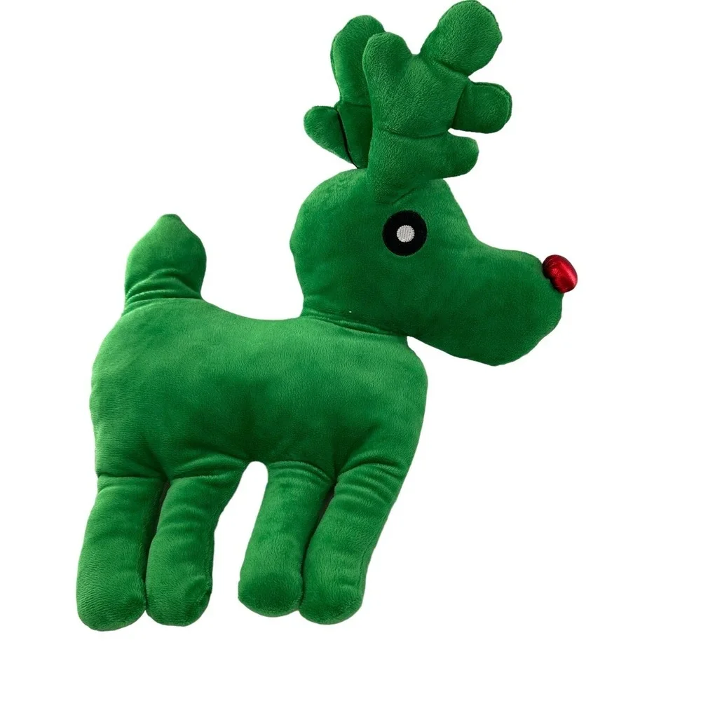 Multipet International Plush Green Dog Toy Red nose Rudolph Reindeer Christmas a